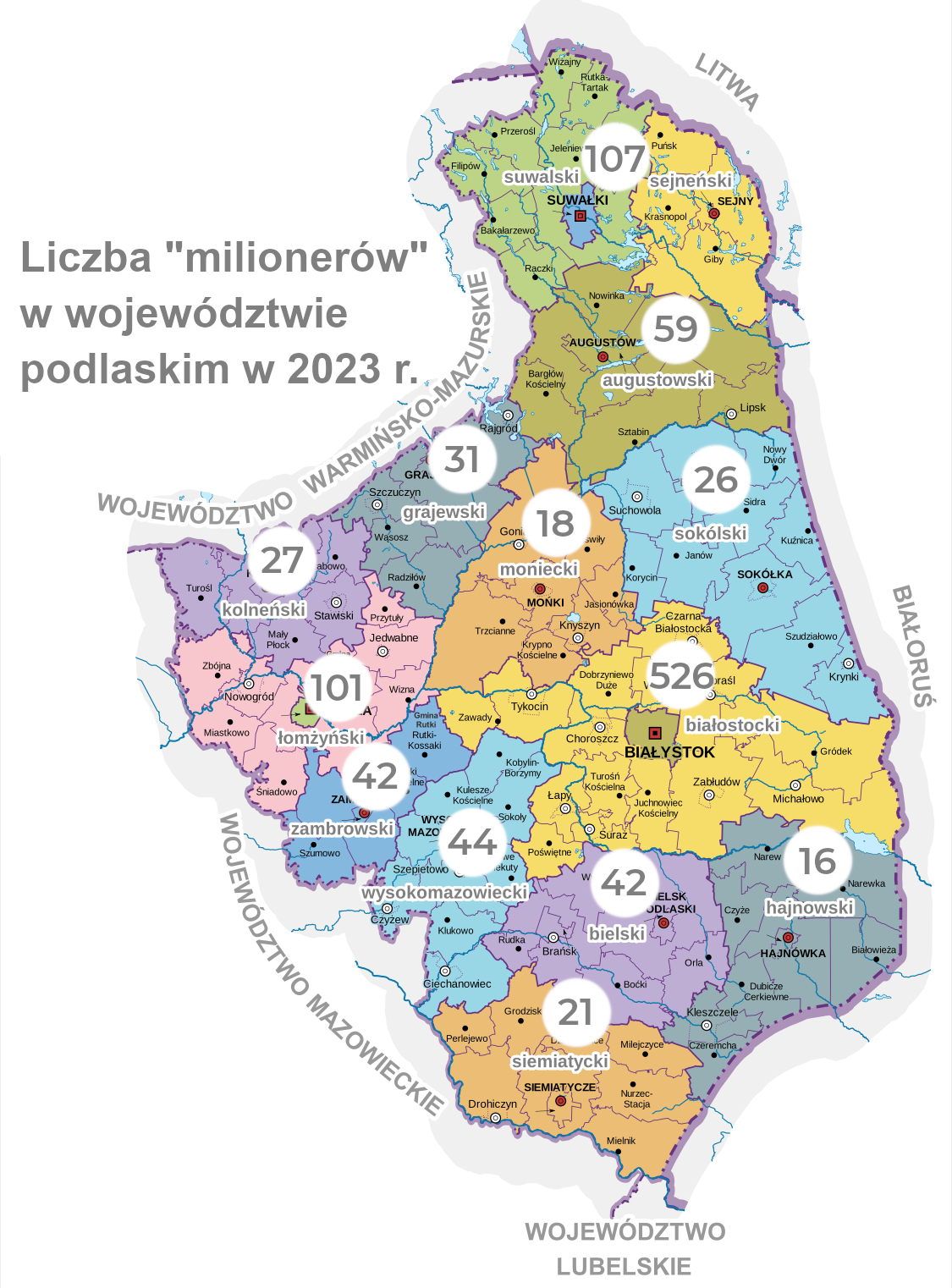 Liczba milionerów w woj. podlaskim